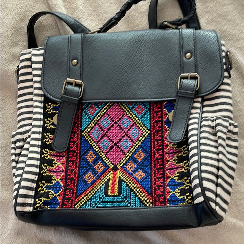 Colorful Embroidered Women's Backpack faux leather